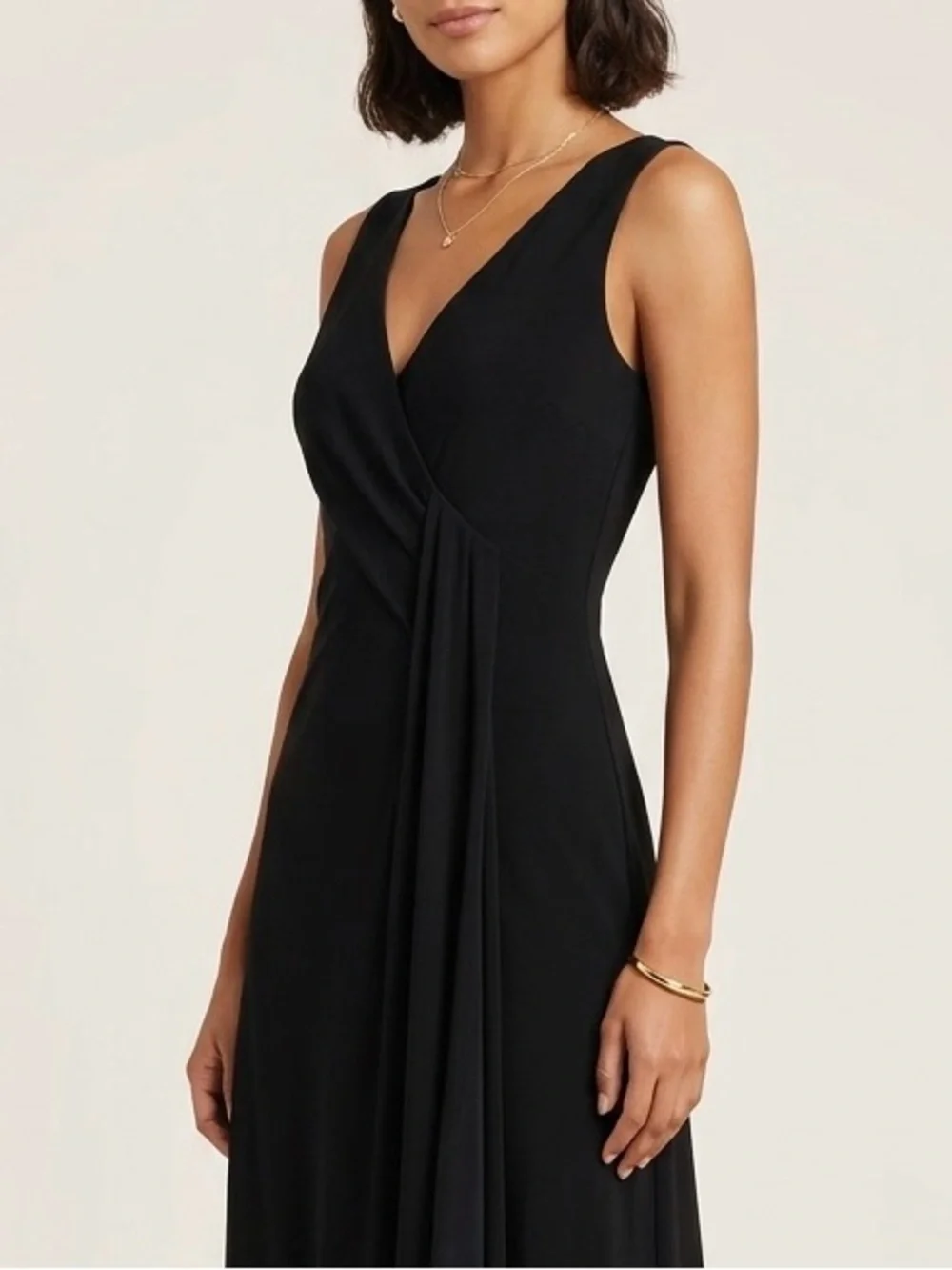 Vintage Sleeveless Midi Elegant Asymmetrical Hem Dress True Black Size Medium - Picture 4 of 9